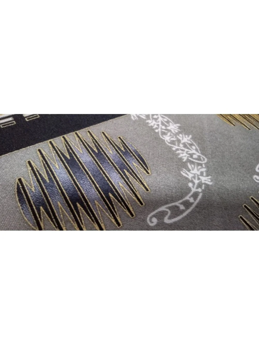 Vintage Fine Silk Hankie Art Deco Design Black Gray Gold Accents 1980s Menswear